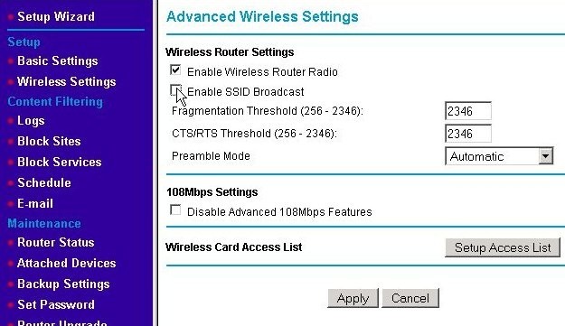 Disabling the SSID broadcast