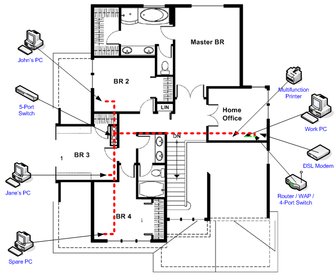 Second floor of two floor LAN with home office and bedrooms upstairs