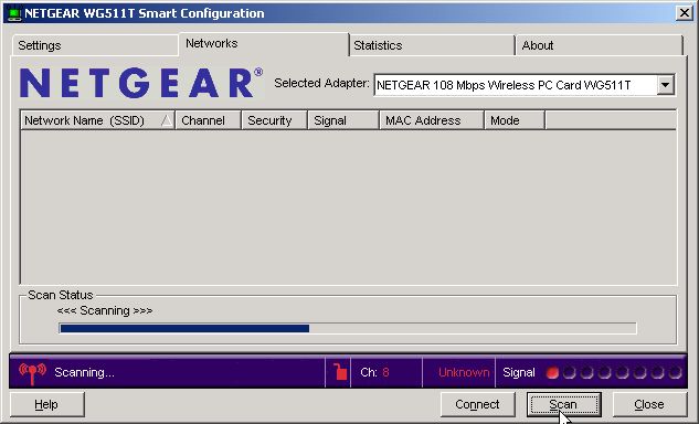 Netgear Smart Configuration Utility scanning for wireless networks