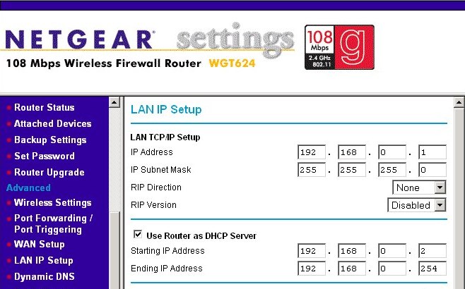 The router's LAN IP Setup page