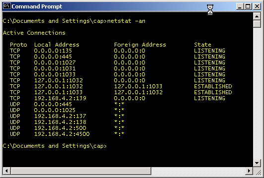 Results of netstat -rn in a command prompt window