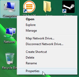 Selecting Properties from the My Computer pop-up menu