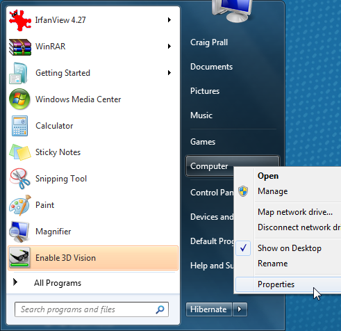 Windows 7 and Vista My Computer Properties