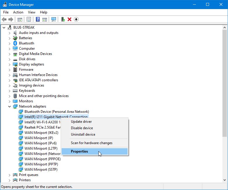Device Manager window - Network adapters expanded