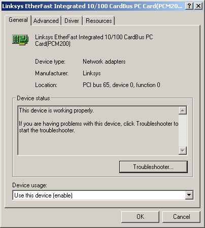 Device Manager window - Network adapter properties