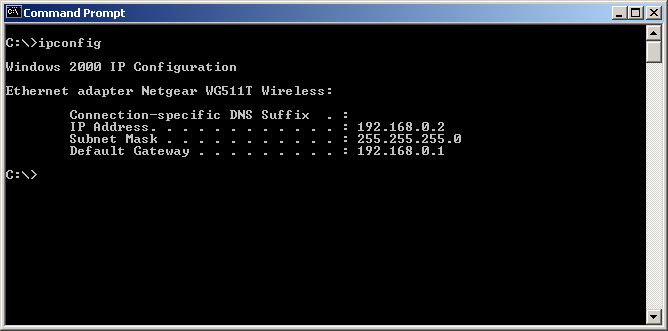 Checking IP Address with ipconfig in a Command Prompt window