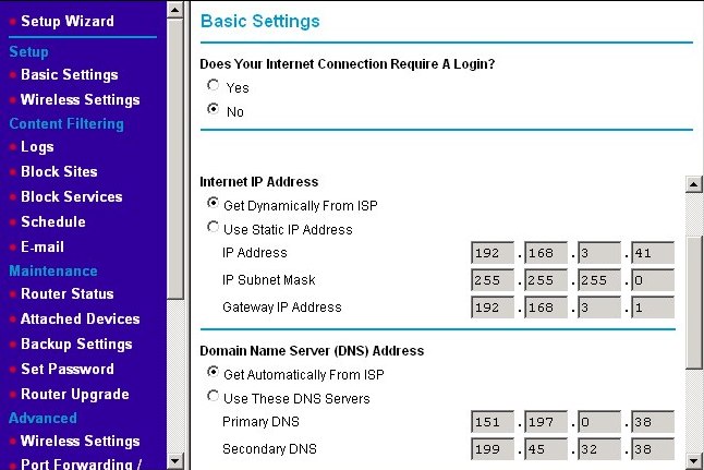 Using the router's status page to determine your DNS server's IP addresses
