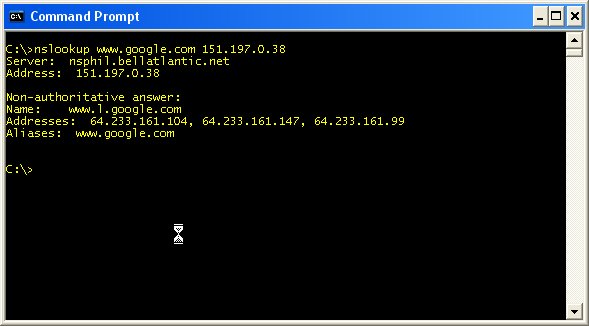 Doing an nslookup from the command line using an alternate DNS server
